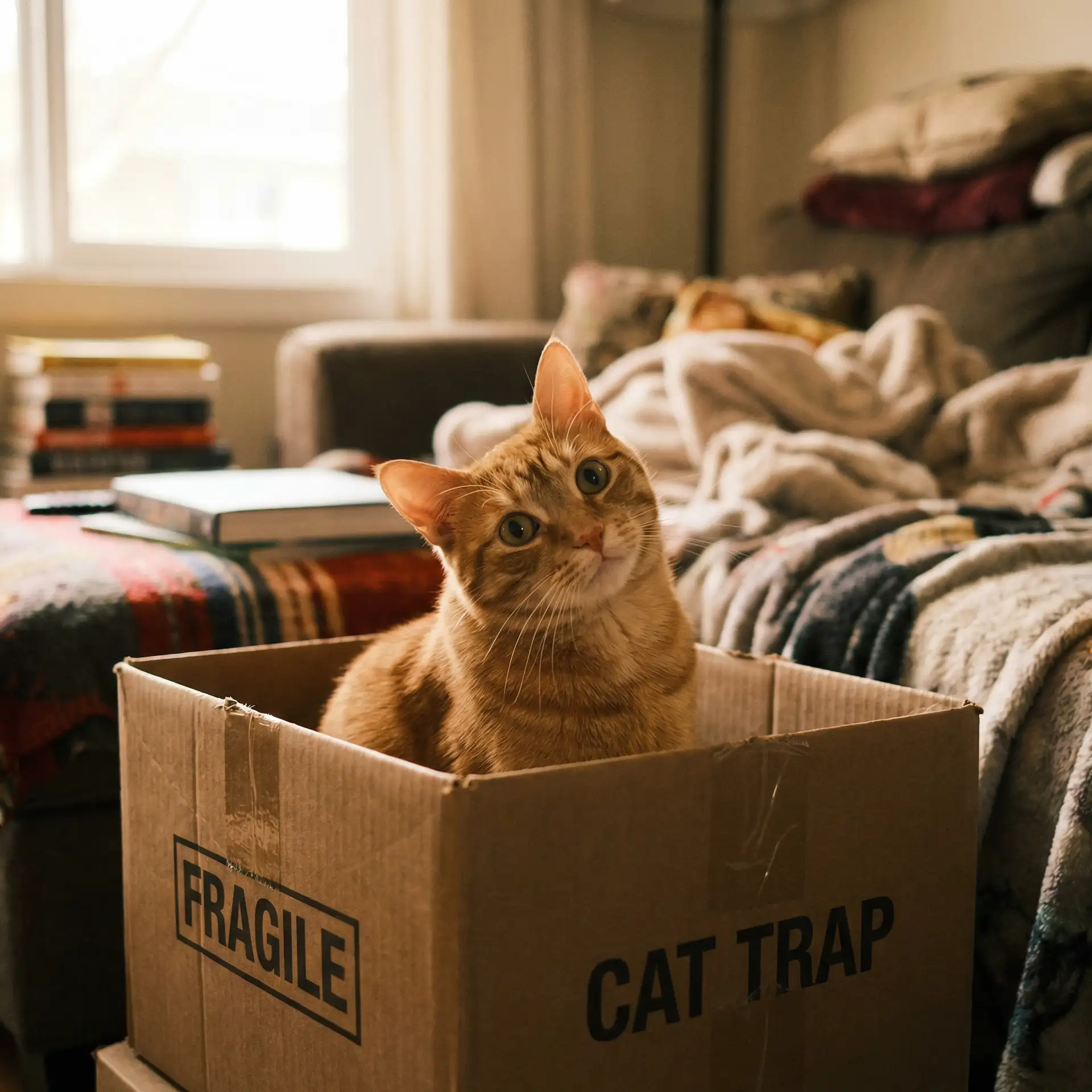 橘猫躲在纸箱里 - xiaav.cn