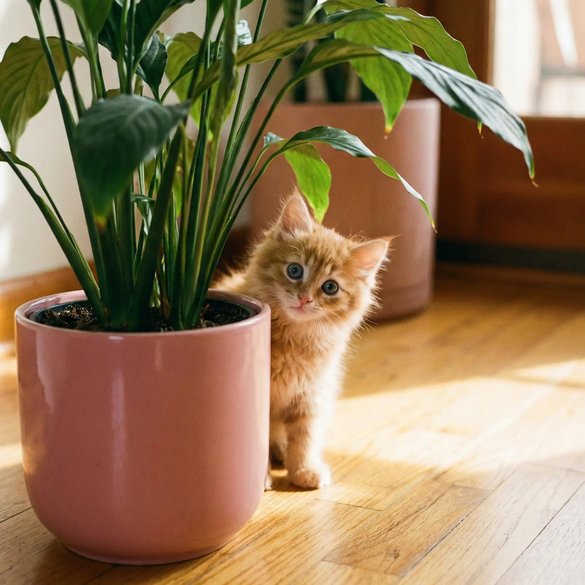小猫从花盆后探头 - xiaav.cn